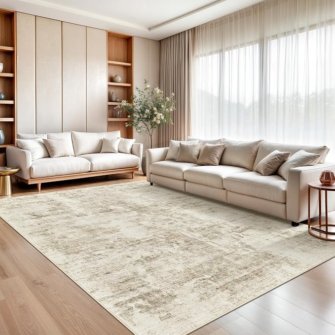 Soalmost Abstract Rug 8x10 Large Living Room Rugs Neutral Modern Washable Area