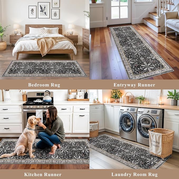 2x6 Washable Kitchen Runner Rug – Non-Slip Boho Vintage Carpet Runner