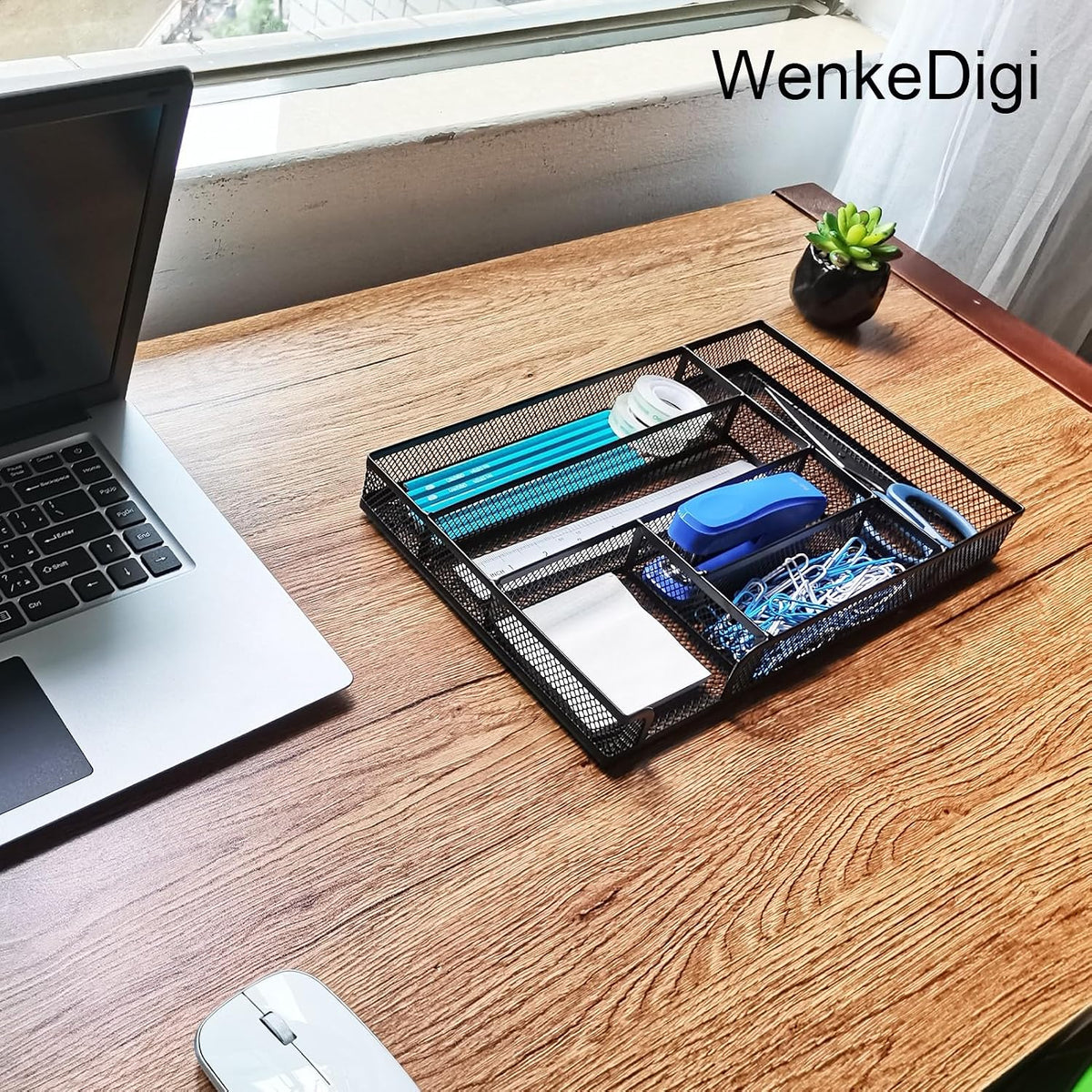 2-Pack 6-Compartment Mesh Office Drawer Organizer Tray, Black