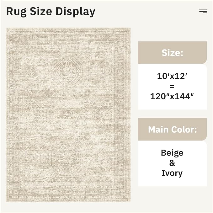 Soalmost Area Rug 10x12 Vintage Washable Living Room Large Carpet Non Slip