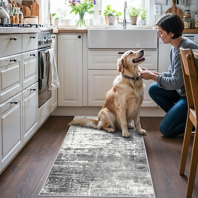 Abstract 2x4 Entryway Area Rugs: Washable Water Resistant Kitchen Rug Non-Slip