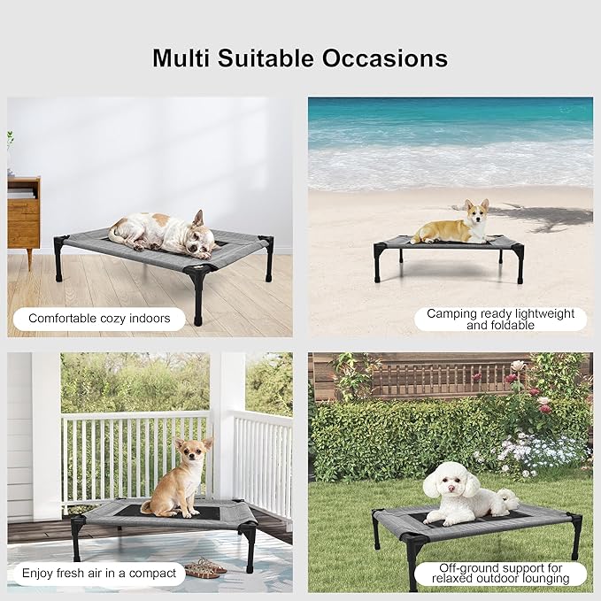 Raised Dog Bed Cooling Cot for Indoor Outdoor Use Portable Waterproof Mesh Pet Bed Washable for Large Medium Small Dogs, Grey