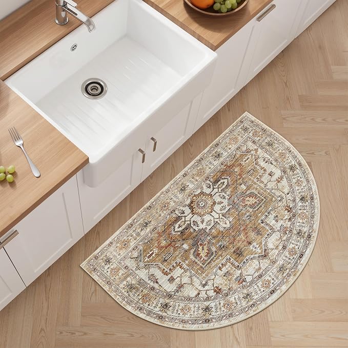 Madane Washable Half Circle Round Rug 2x3, Small Half Moon Rug Entryway