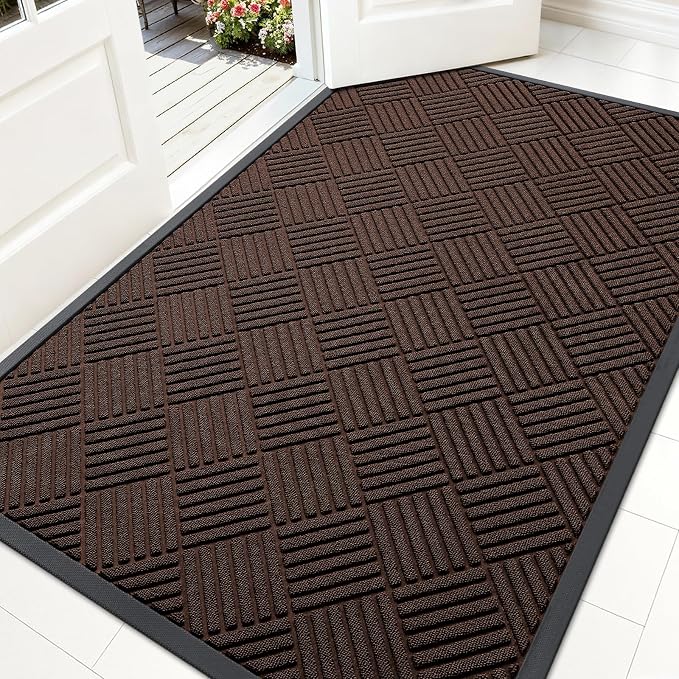 OLANLY Front Door Mat Outside Entrance 59x34, Heavy Duty Sturdy Natural Rubber