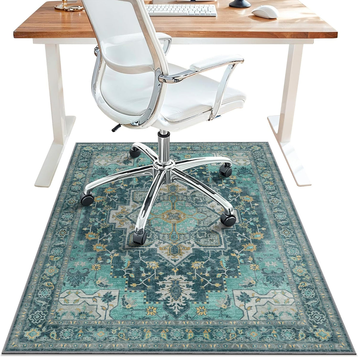 36"x48" Office Chair Mat for Hardwood Floor, Non-Slip Washable Turquoise