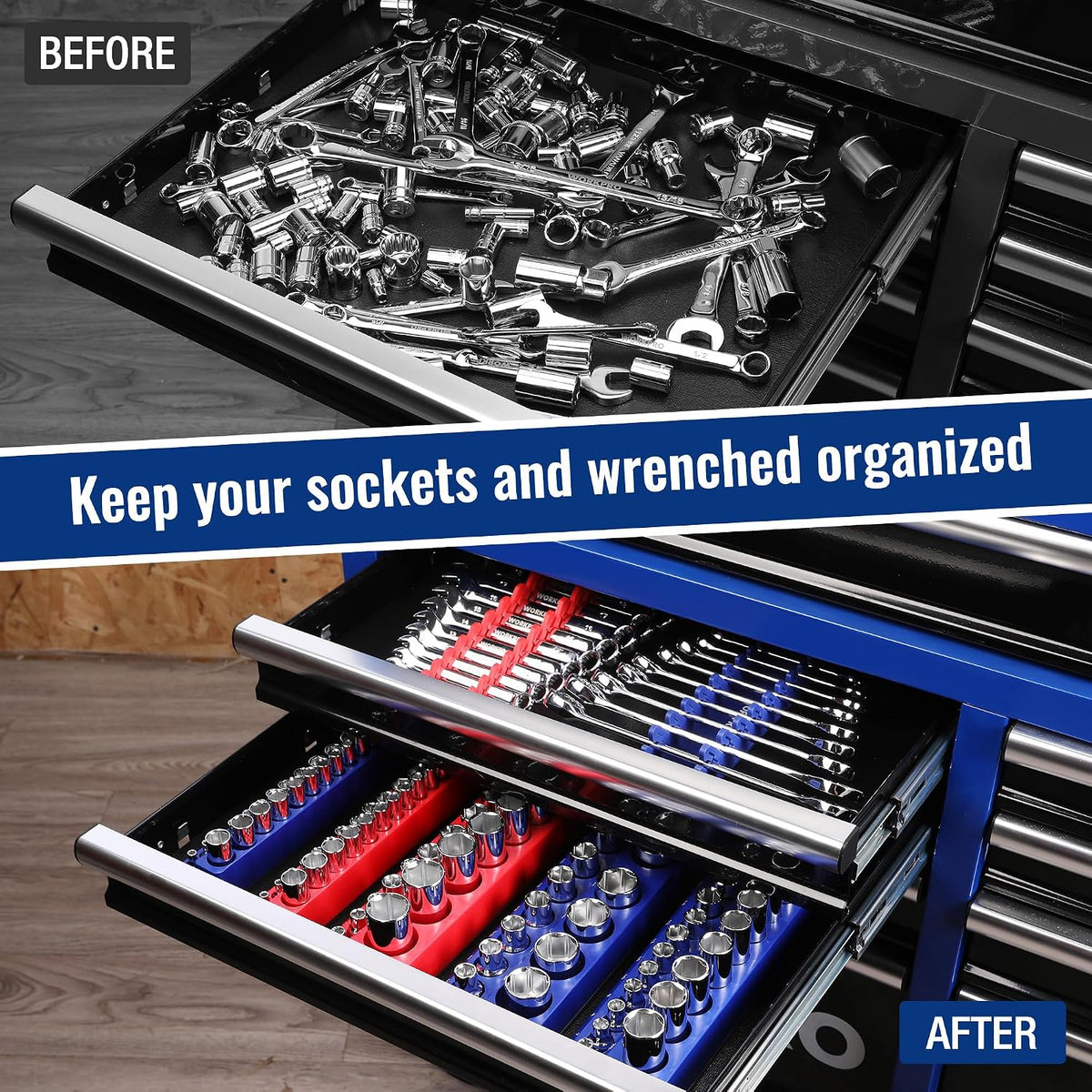 WORKPRO 8-Piece Magnetic Socket and Wrench Organizer Set