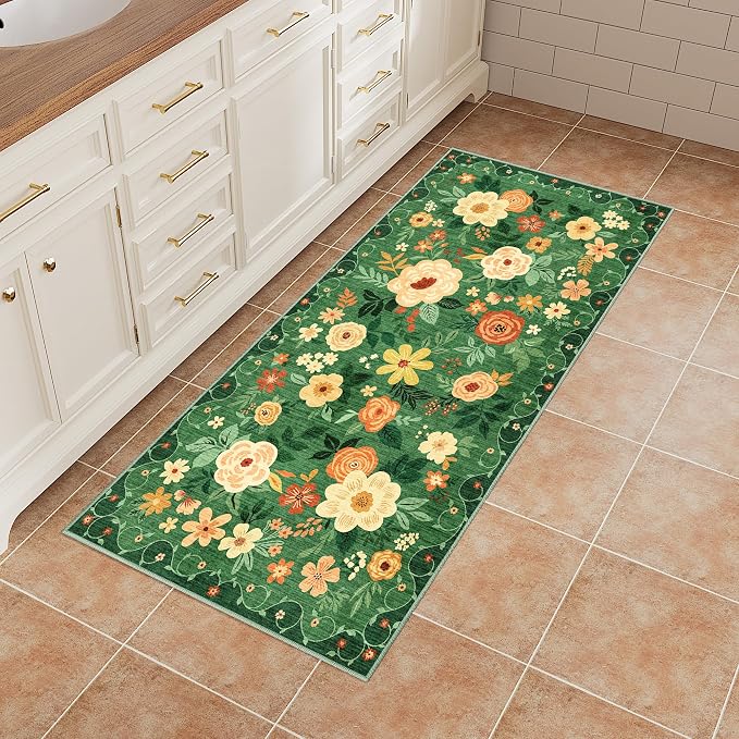 DUKINO 2x4 Rug for Entryway, Washable Kitchen Floral Runner Rug