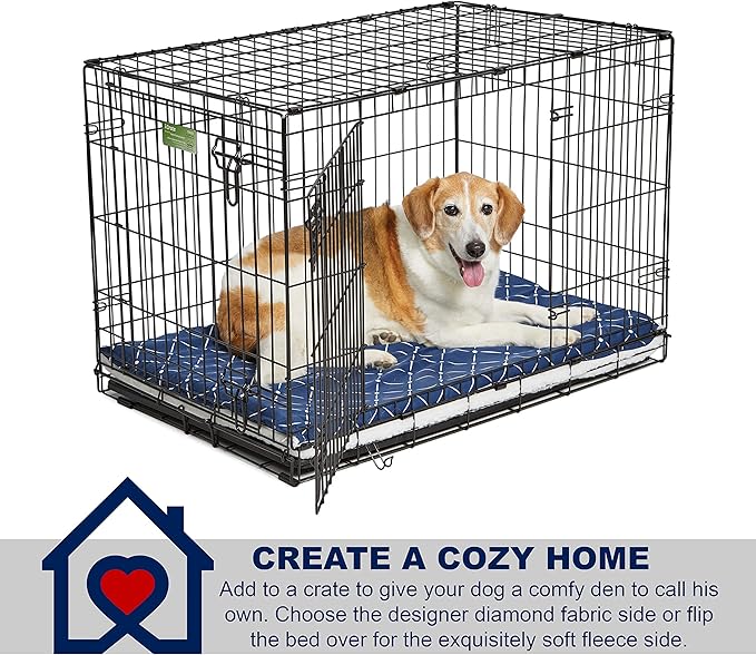 MidWest Homes for Pets Quiet Time Couture Paxton Dog Bed, Blue & Fleece with Removable Pillow Cover, Blue, 30"