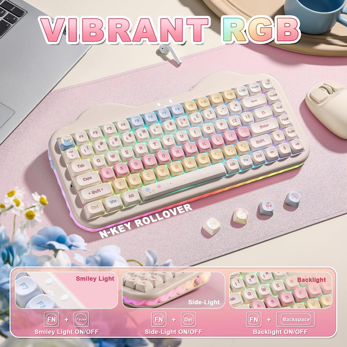 YUNZII C75 Cute 75% Wireless Mechanical Keyboard (Beige, Candy Switch)