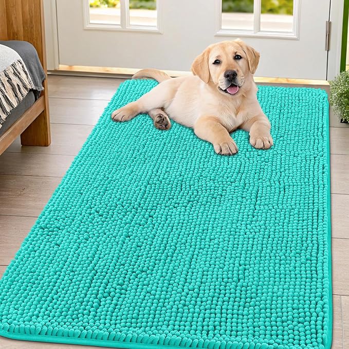Smiry Dog Door Mat for Muddy Paws 54x32, Absorbent Dirt Trapper, Non-Slip