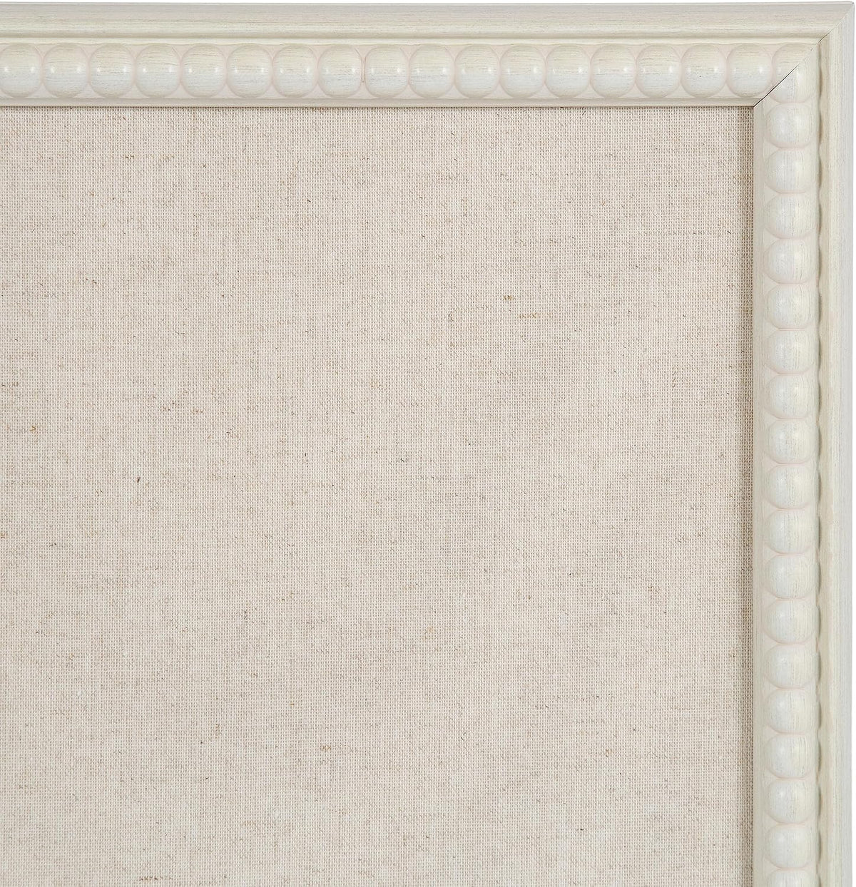 Kate and Laurel Makenna Rectangle Framed Linen Fabric Pinboard, 24 x 36, Soft White, Traditional Beaded Bulletin Board for Vintage Home Wall Organization or Aspirational Vision Board