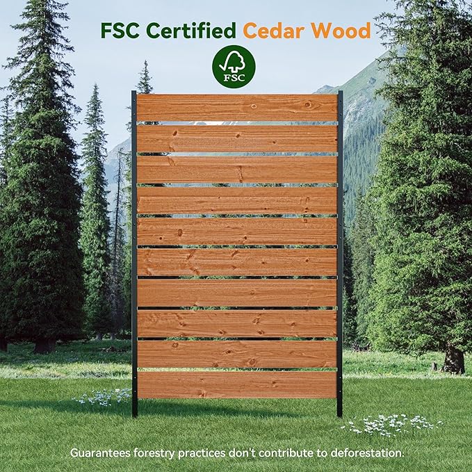 Modern Shade 5' x 3' Wood Privacy Fence Screen (1 Panel) Natural Wood, Outdoor Privacy Fence Panel for Deck Balcony, Conceals Trash Cans Air Conditioner, Ultimate Fence Privacy Screen