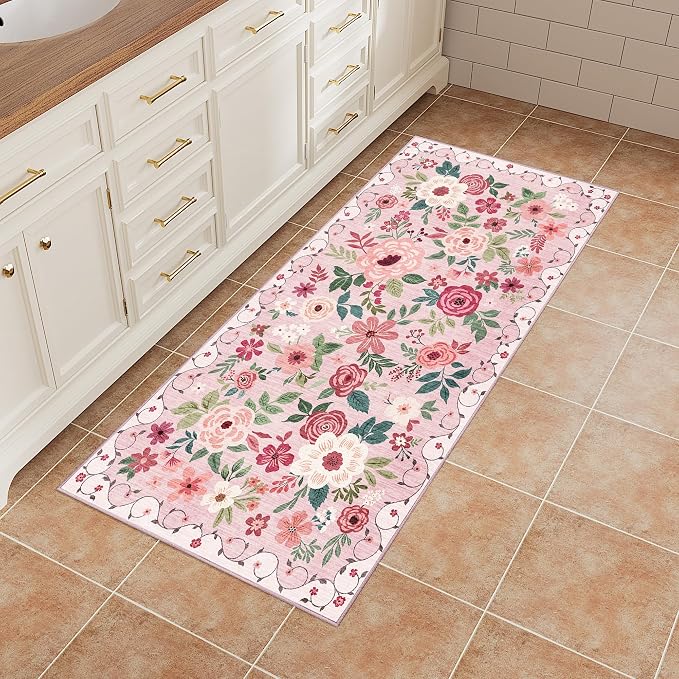 DUKINO 2x4 Rug for Entryway, Washable Kitchen Floral Runner Rug