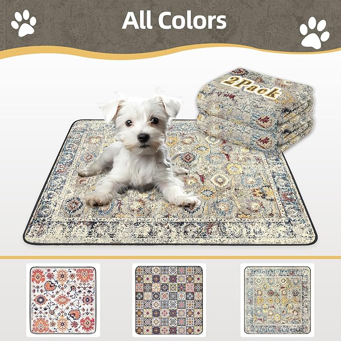 Washable Pee Pads for Dogs Large 2 Pack, 48" x 48" Reusable Puppy Pads Waterproof Dog Rugs, Super Absorbent, Leakproof, Dog Crate Pad, Playpen Mat, Whelping Pads, Vintage