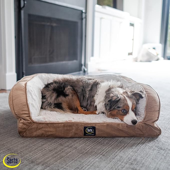 Serta Orthopedic Quilted Couch Dog Bed for Pets – Desert Sand (X-Large)