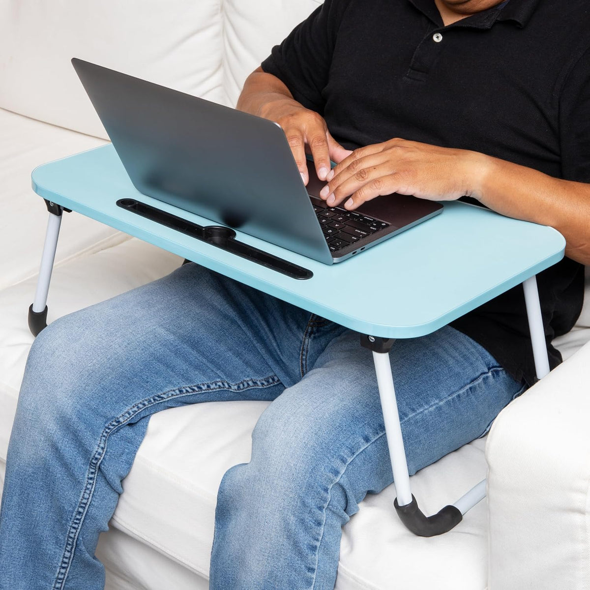 Mind Reader MDF Lap Desk with Folding Legs and Device Slot, Blue