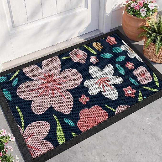 Front Door Mat, Heavy Duty Non-Slip Rubber Dirt Trapper, Quick-Dry Low-Profile