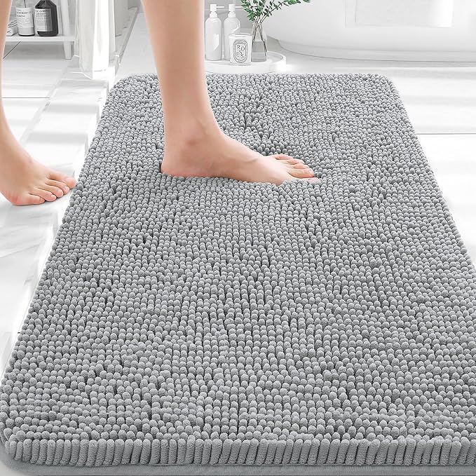 OLANLY Bathroom Rugs 30x18, Extra Soft Absorbent Chenille Bath Rugs, Rubber