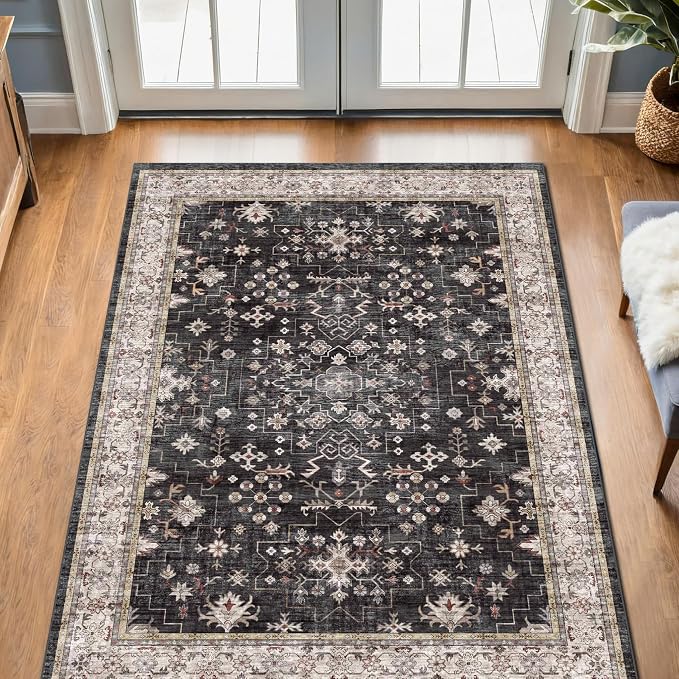 Black Boho Washable Entry Rug, 3x4 Rugs