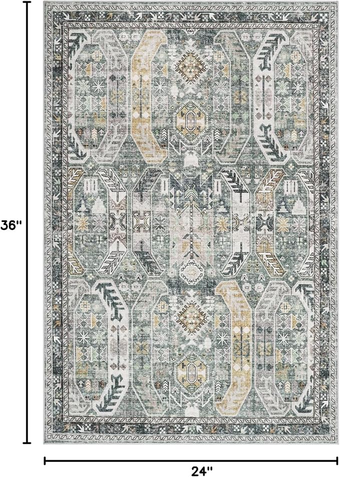 Madane Washable Area Rug 2x3, Small Entryway Rug Non-Slip Vintage Door Mat