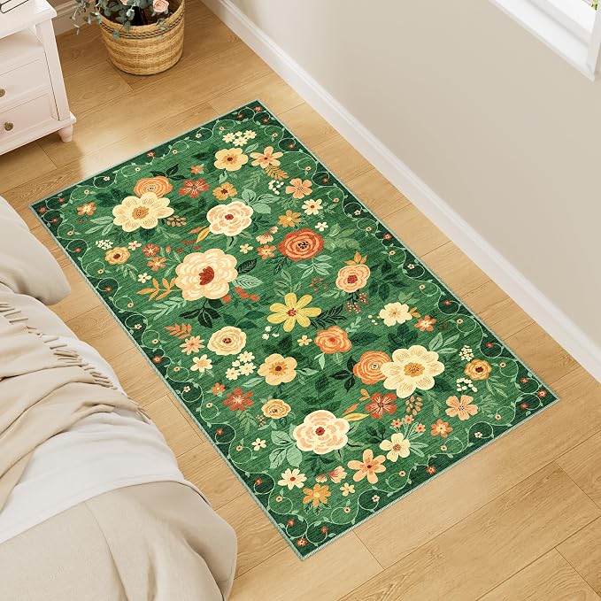 DUKINO 2x4 Rug for Entryway, Washable Kitchen Floral Runner Rug