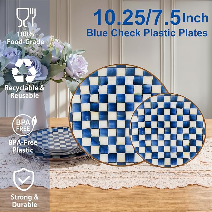 U-QE 20PCS Blue Plastic Plates for Party