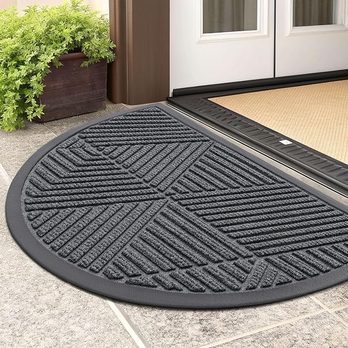 Smiry Half Circle Front Door Mat Outside Entrance, Heavy Duty Sturdy Natural