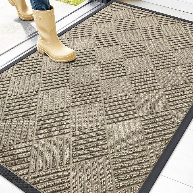 OLANLY Front Door Mat Outside Entrance 47x32, Heavy Duty Sturdy Natural Rubber