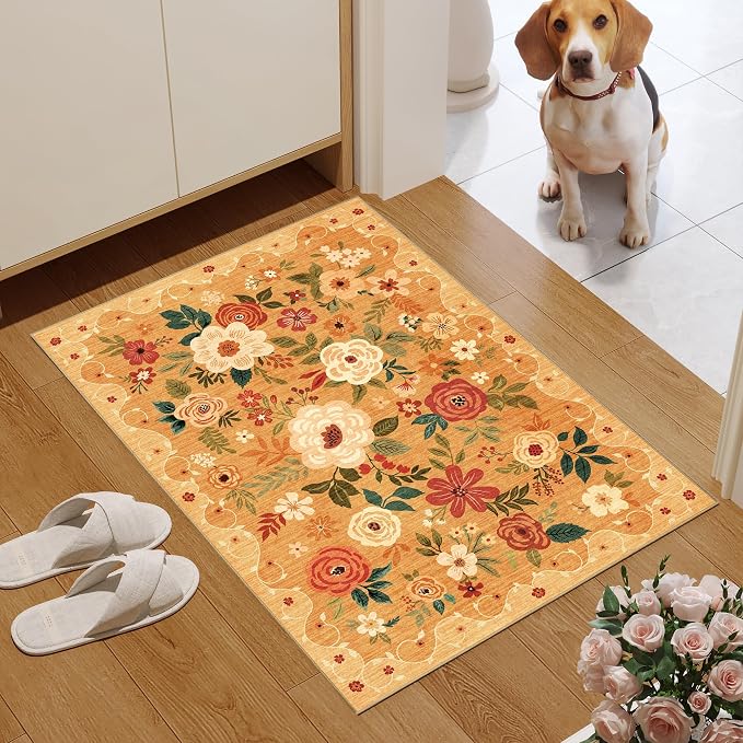 DUKINO 2x3 Rugs for Entryway, Floral Indoor Washable Door Mat, Non Slip Boho