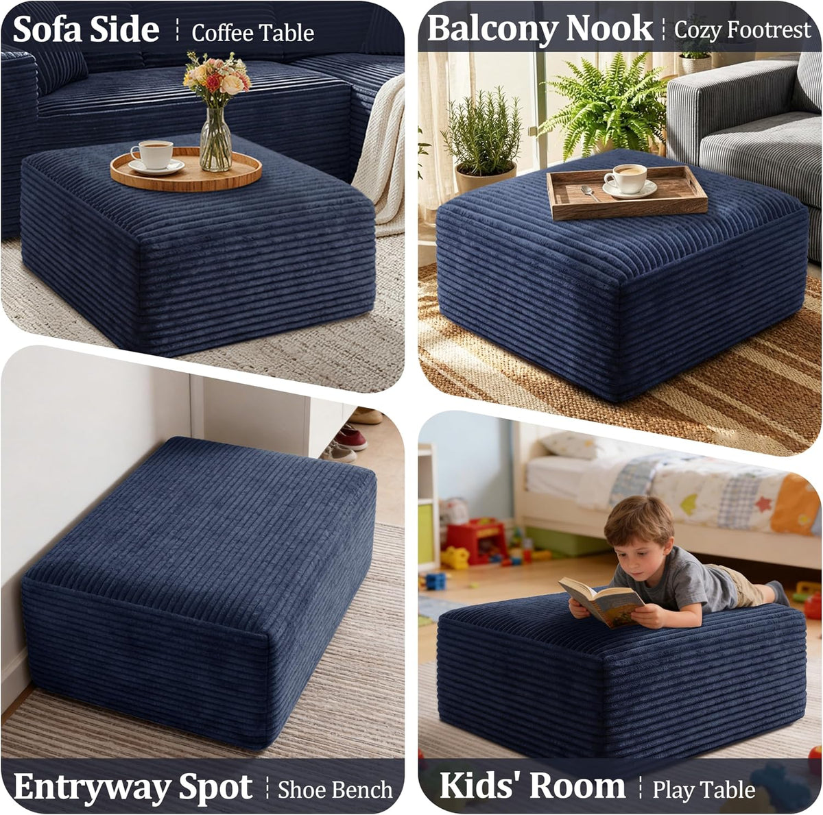 Boneless Ottoman, Modern Corduroy Cloud Foot Rest Foam Support, Oversized Modular Sectional Sofa Stool for Living Room, Bedroom & Small Spaces, No Assembly Required