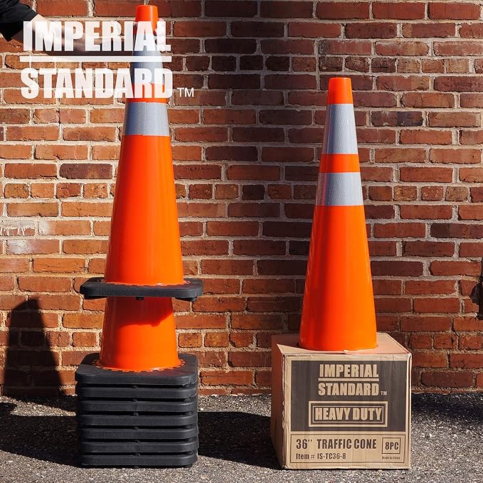 Traffic Cones - Safety Cones - 36" Orange Cones with 2 Reflective Collars - Construction Cones - Road Cones - Parking Cones - Street Cone (16 pack)