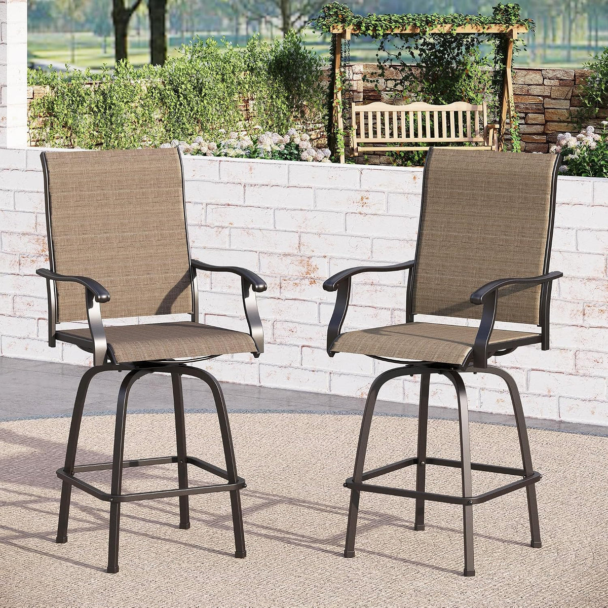 Sophia & William Swivel Outdoor Bar Stools Set of 2, Brown, 30 Inches