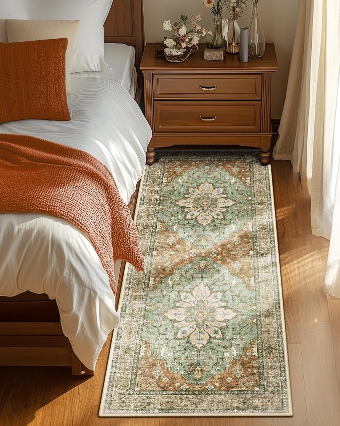 RELEANY Area Rugs Runner 2'x5' Washable Non-Slip, Floral Vintage Distress