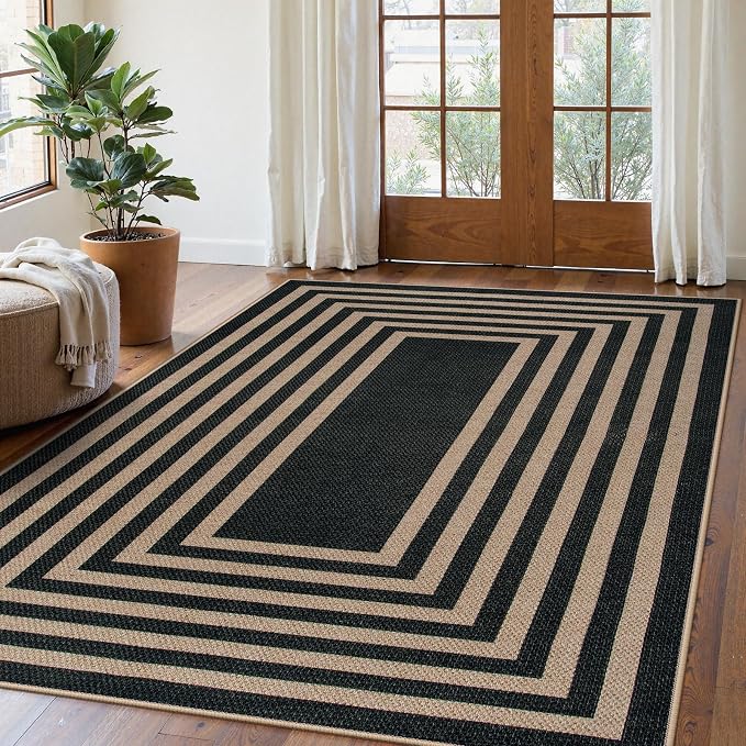 Lahome Enfys Modern Geometric Easy Jute Outdoor Rug, 5x7 Patio Living Room Rug