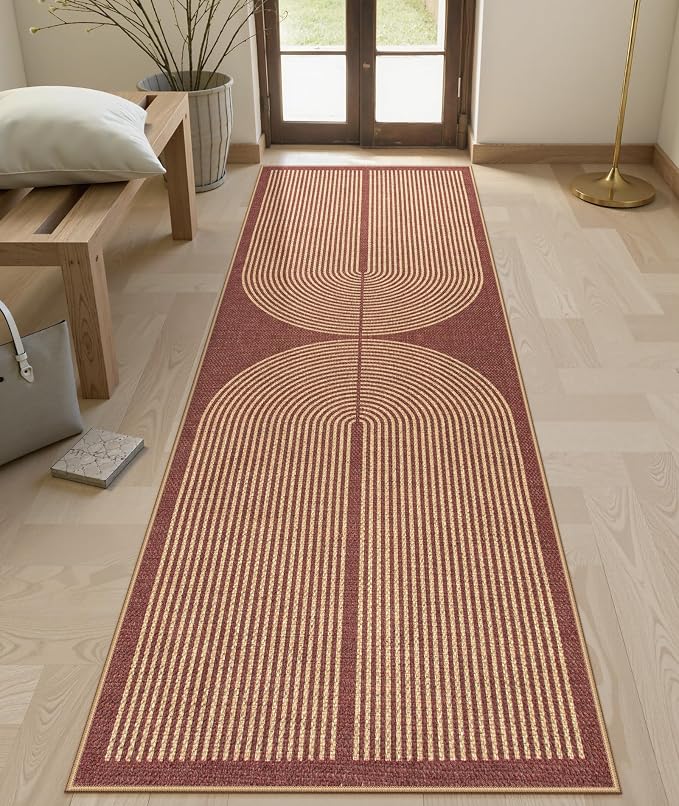 Lahome Enfys Modern Rainbow Easy Jute Entryway Runner Rug, Washable Indoor