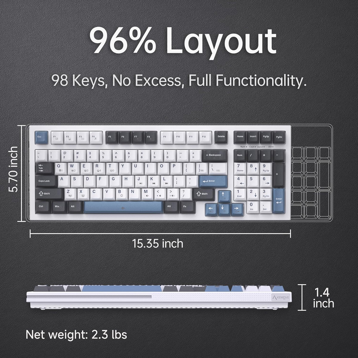 KEMOVE K98SE Mechanical Gaming Keyboard, 98 Keys LED Backlit Programmable, 96% Wired Computer Keyboard with Double Sound Dampening Foam, Pre-lubed Brown Switch