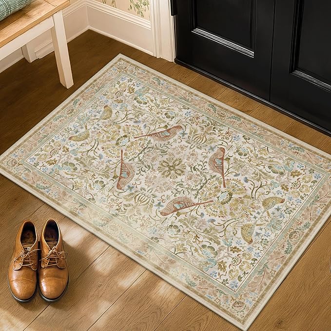 Beige Boho Bathroom Rugs 2x3 Washable Non Slip