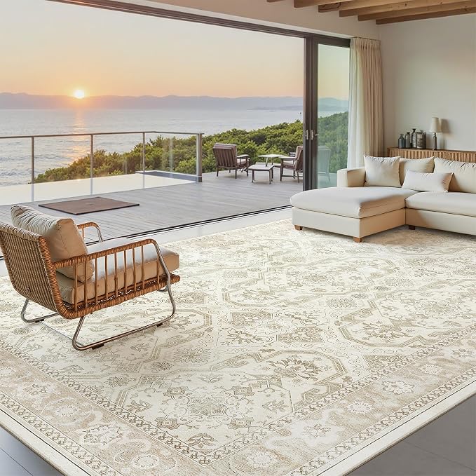 Soalmost 7x10 Area Rug for Living Room Washable Abstract Vintage Soft Thin