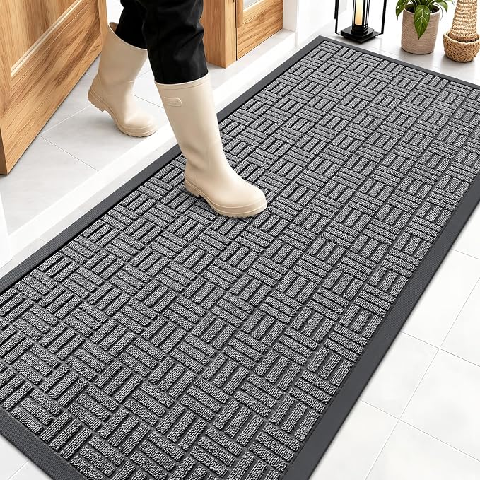 OLANLY Front Door Mat Outside Entrance 59x23, Heavy Duty Sturdy Natural Rubber