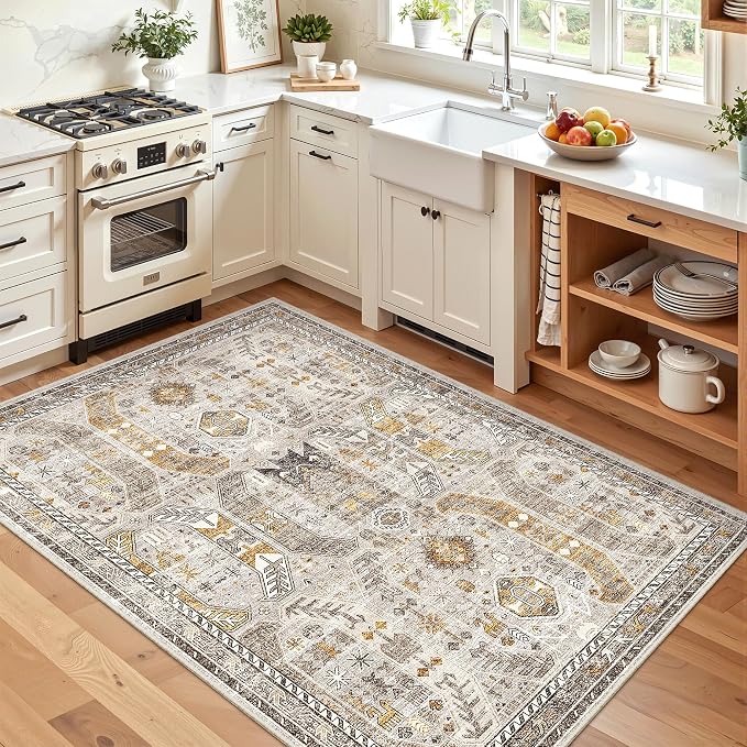 Madane Area Rug 3x5, Washable Entryway Rugs Printed Vintage Rugs