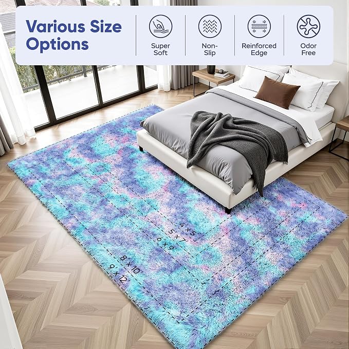 Rainbow Fluffy Rugs for Girls Bedroom: 5x7 Large Shag High Pile Area Rug