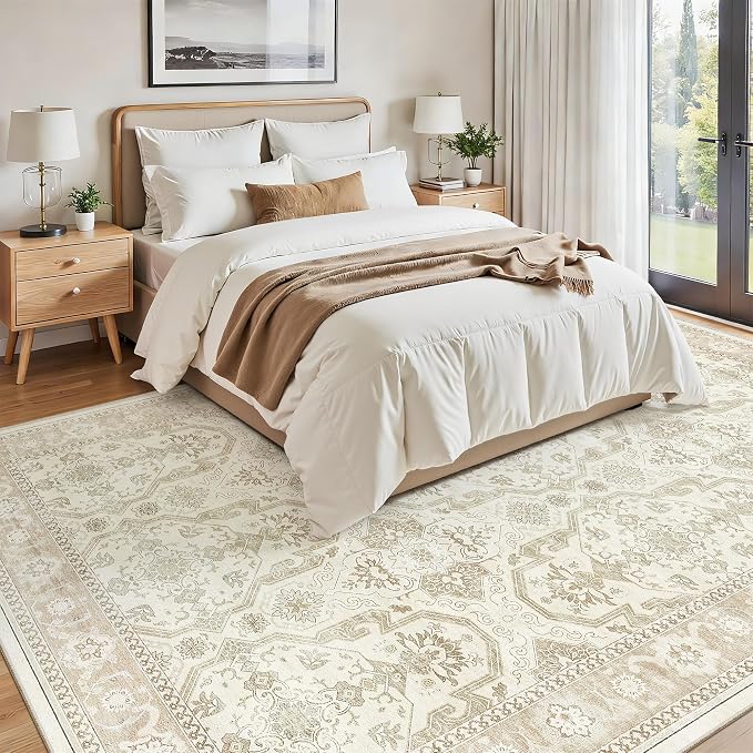 Soalmost 7x10 Area Rug for Living Room Washable Abstract Vintage Soft Thin