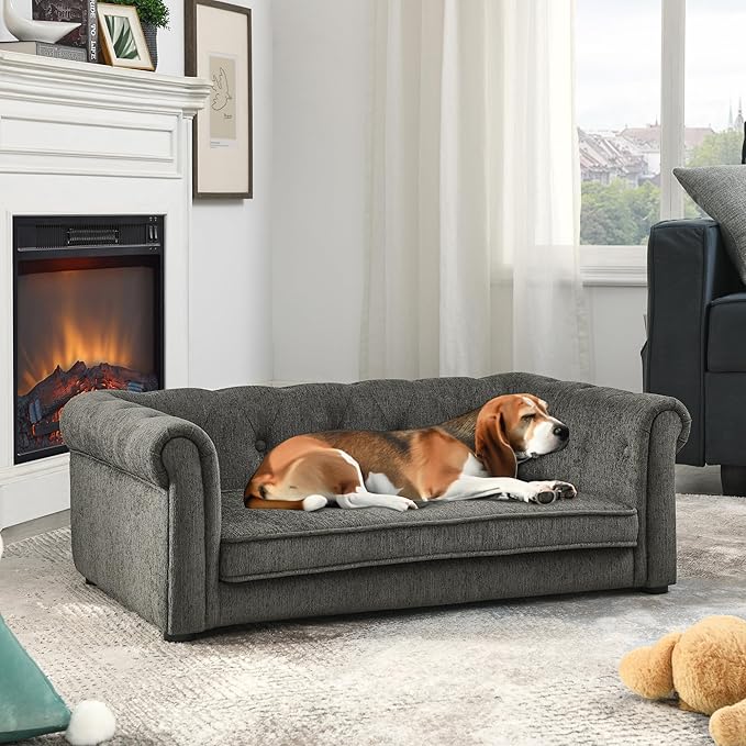 Elegant Rectangle Pet Bed for Medium and Large Dogs, Durable Elevated Dog Sofa Bed, Comfortable Dog Couch, Modern and Stylish Dog Sofa for Large Dogs,Dark Grey