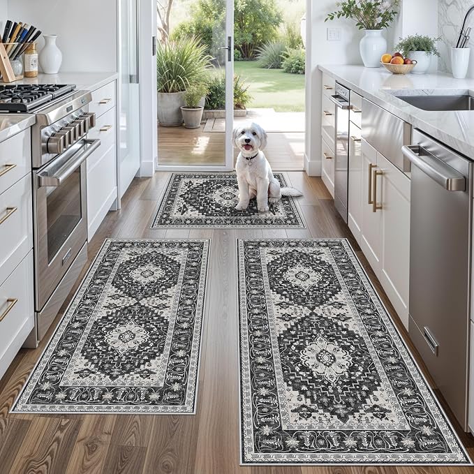 3-Piece Non-Slip Machine Washable Kitchen Rug Set