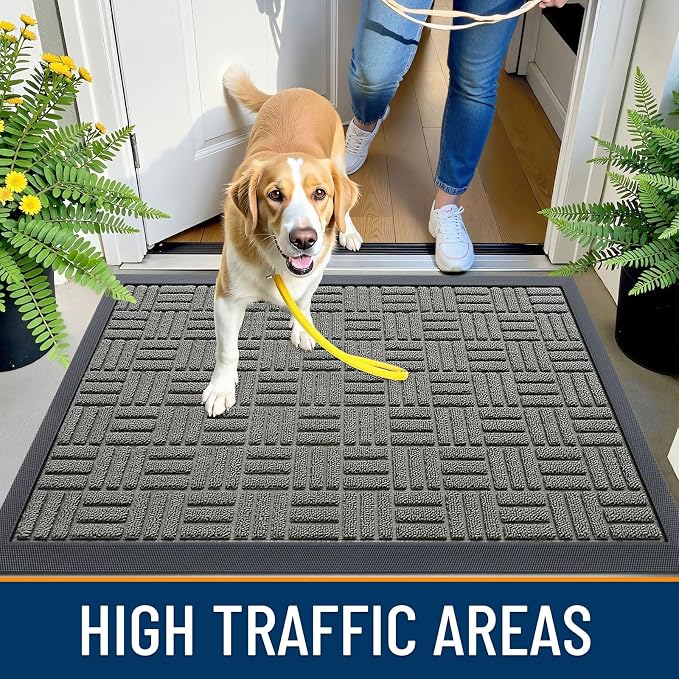 OLANLY Front Door Mat Outside Entrance 59x34, Heavy Duty Sturdy Natural Rubber