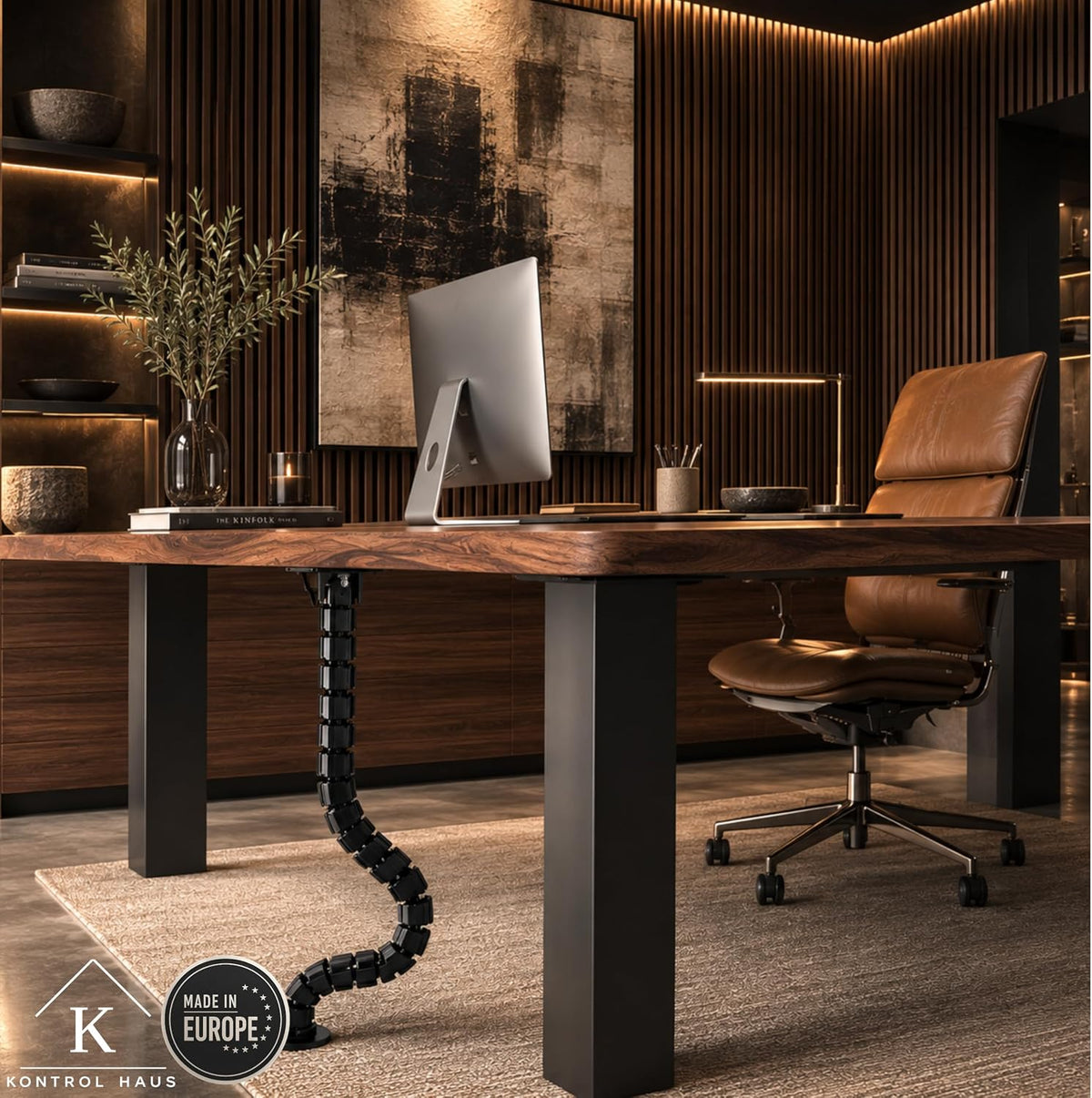 Under Desk Cable Management Spine, Standing Desk Wire & Cord Organizer, Adjustable 53 Inch Cable Spine, Magnetic & Screw-in Mount, Black Vertebrae, Snake, 101-Piece Kit, Cable Management Kit