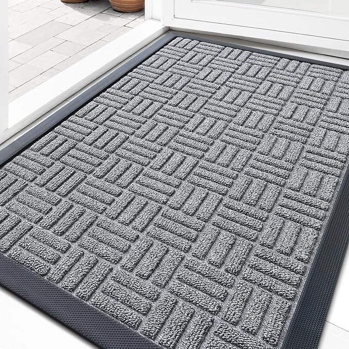 OLANLY Front Door Mat Outside Entrance 33x21, Heavy Duty Sturdy Natural Rubber