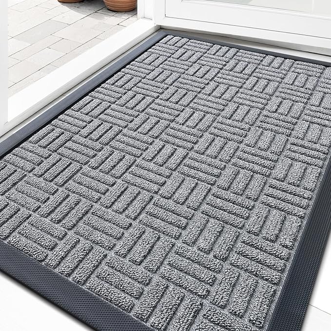 OLANLY Front Door Mat Outside Entrance 29.5x17, Heavy Duty Natural Rubber