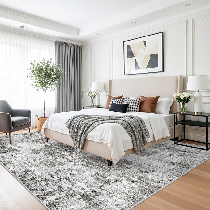 10x10 ft Square Living Room Rug – Washable Modern Abstract Area Rug