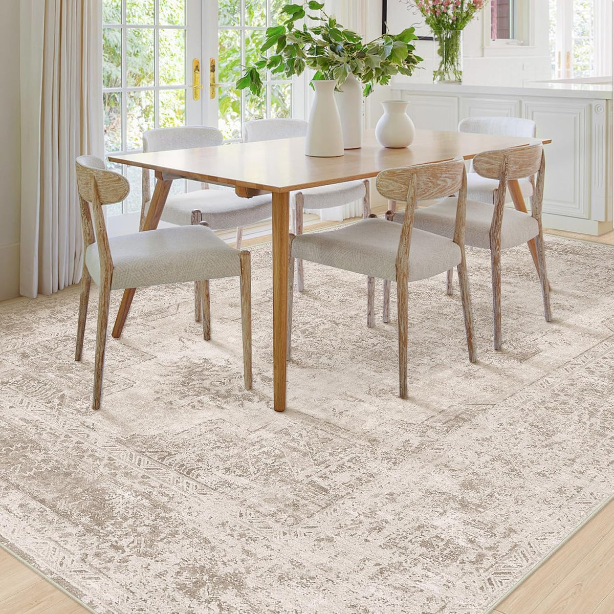XLUEZ Area Rug 8x10 Living Room Rug, Machine Washable Vintage Distressed Medallion Rug Non-Slip Soft Low Pile Large Indoor Rugs for Bedroom Kitchen Dining Room Office(Brown,8'x10')